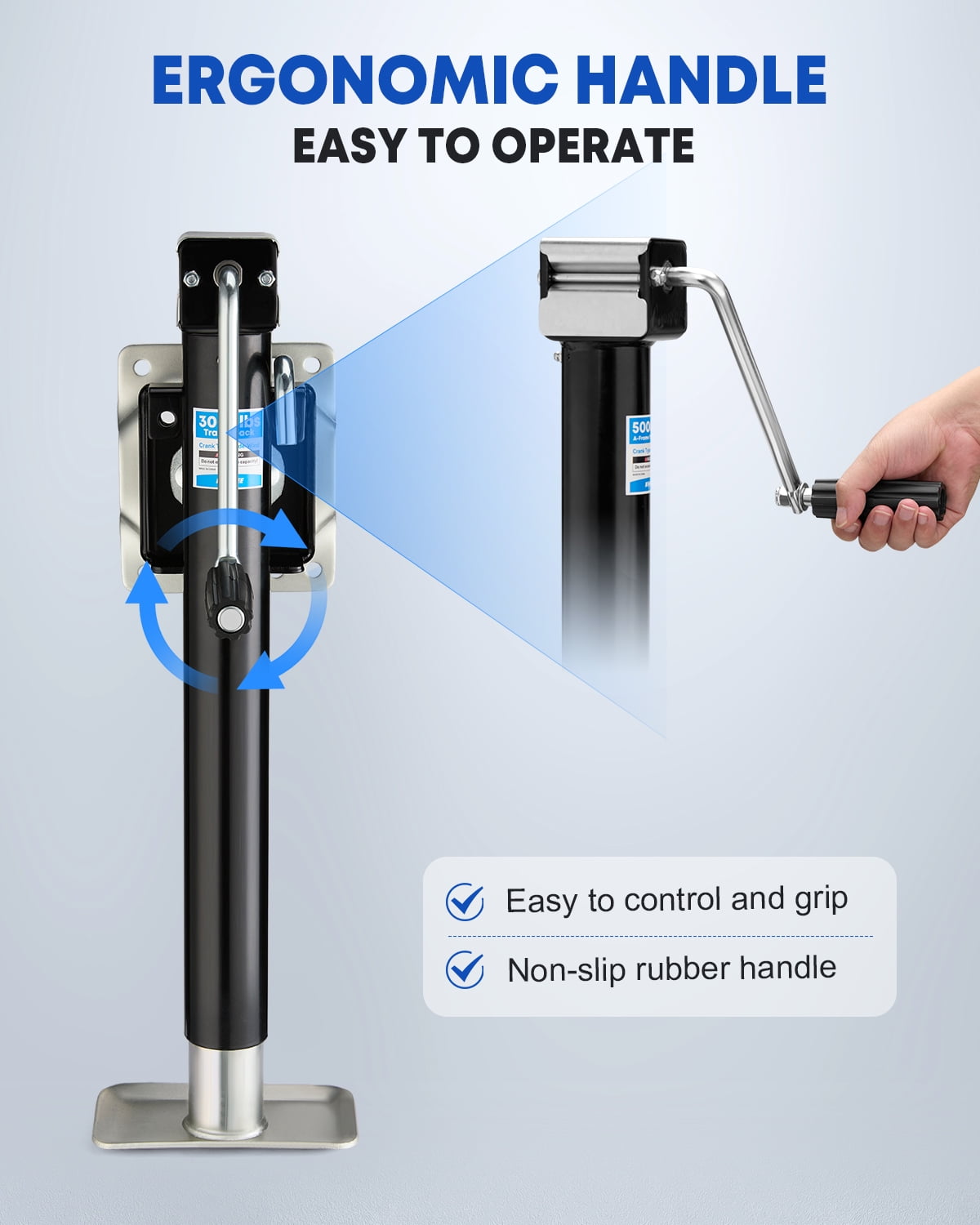 Kohree 3000lbs Trailer Jack,Heavy Duty Swivel Boat Trailer Jack with Ergonomic Handle,15-inch Vertical Travel for RV,Utility,Yacht Trailers-Black