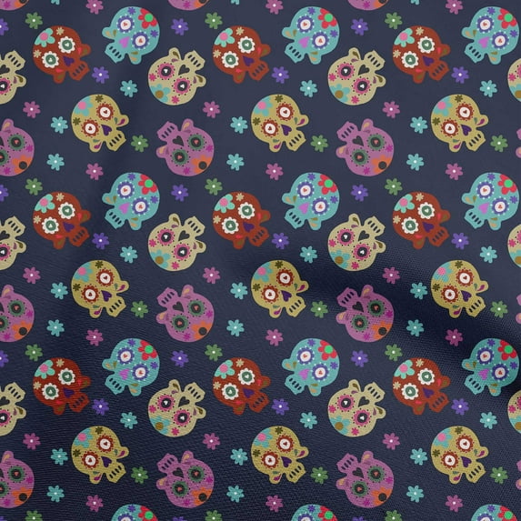 oneOone Silk Tabby Blue Fabric Skull Sewing Material Print Fabric By The Yard 42 Inch Wide