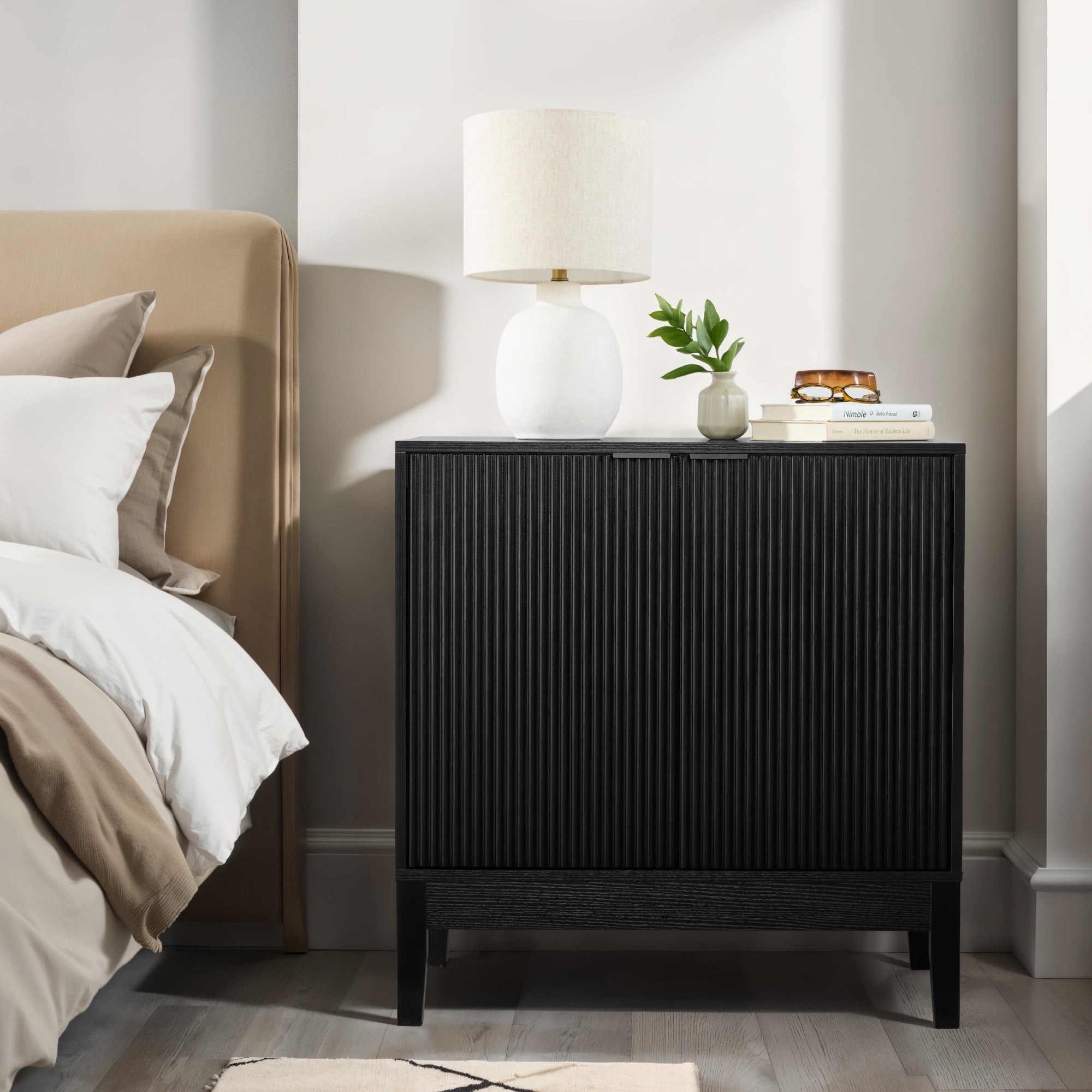Best Choice Products 2-Door Reeded Storage Cabinet w/ Soft-Close Doors, Multipurpose Accent Furniture - Black
