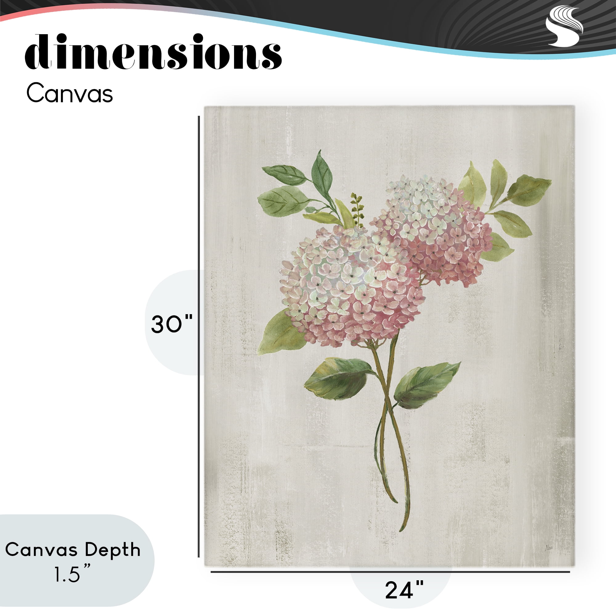 Stupell Industries Pink Hydrangea Paired Stems Canvas Wall Art, design by Nan