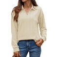 thumbnail image 3 of Women'S 2025 Autumn and Winter Solid Color Pullover Sweater Loose Lapel Long Sleeve Top Apricot XXL, 3 of 9