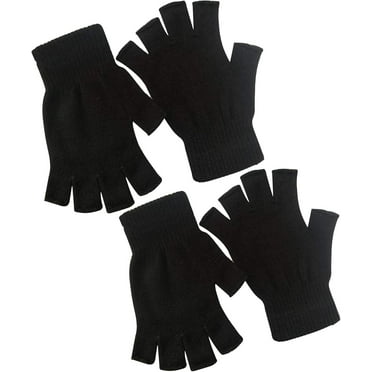 2 Pair Half Finger Gloves Winter Knit Touchscreen Warm Stretchy Mittens Fingerless Gloves in Common Size for Men and Women,Black