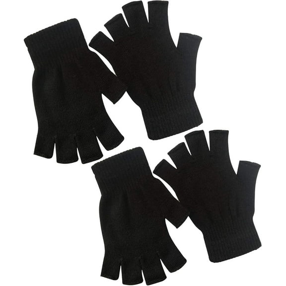 2 Pair Half Finger Gloves Winter Knit Touchscreen Warm Stretchy Mittens Fingerless Gloves in Common Size for Men and Women,Black
