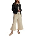 thumbnail image 2 of Women Ruffle Hem Wide Leg Jeans Mid Rise Cropped Denim Pants with Pockets Cream White XL, 2 of 9