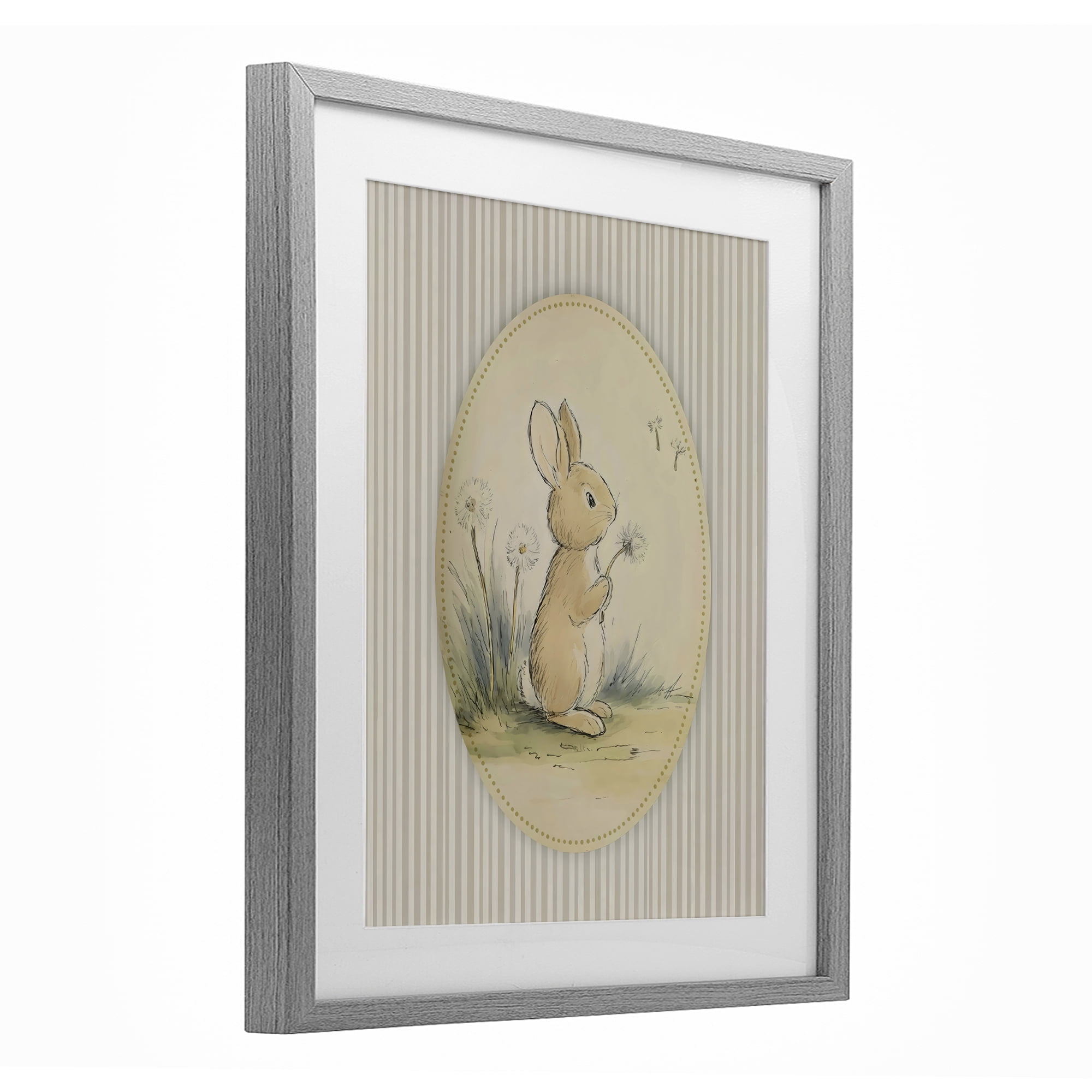 Stupell Industries Baby Bunny in Dandelions Gray Framed Print Under Glass, design by Arlington Prints