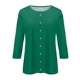 thumbnail image 4 of Womens Tops Women's Fashion Casual Round Neck 3/4 Sleeve Loose Printed T-Shirt Ladies Cardigan Shirts for Women Kagetolytai Dark Green 2XL, 4 of 5
