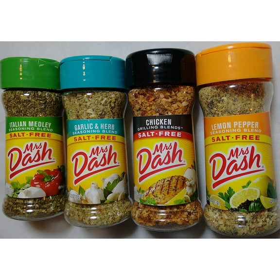 Mrs. Dash Seasoning Blends 4 Flavor Italian Medley, Garlic & Herb, Chicken Grilling , Lemon Pepper, 2 oz. Bottles, Variety Pack of 4