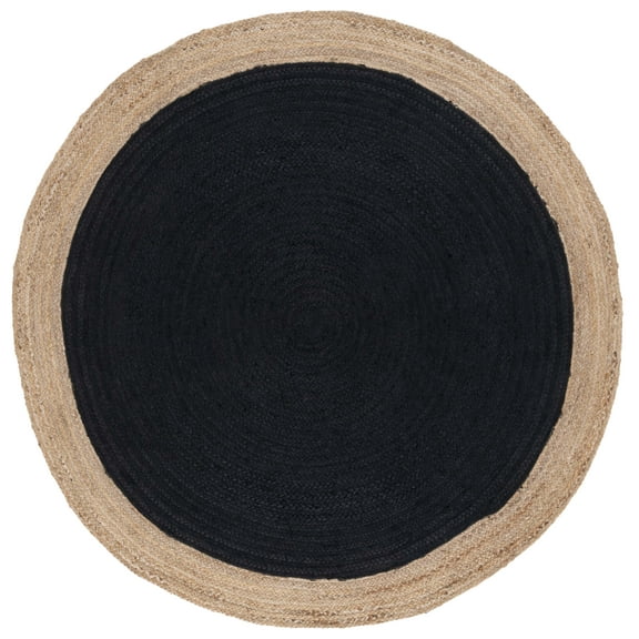 SAFAVIEH Natural Fiber Cebrail Geometric Area Rug, Black/Natural, 8' x 8' Round