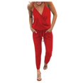 thumbnail image 2 of ZAZYULZ Summer Jumpsuit Women's V Neck Spaghetti Strap Drawstring Waisted Long Pants Jumpsuit Rompers(Red,M), 2 of 7