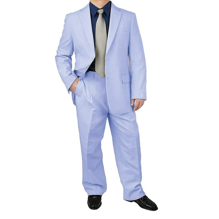 Triple Blessings Stylish 2pc. Men's Regular Fit Dress Suit with 1 Free Pair of Socks - Light Blue 48R, Size: 48R US / Waist 43