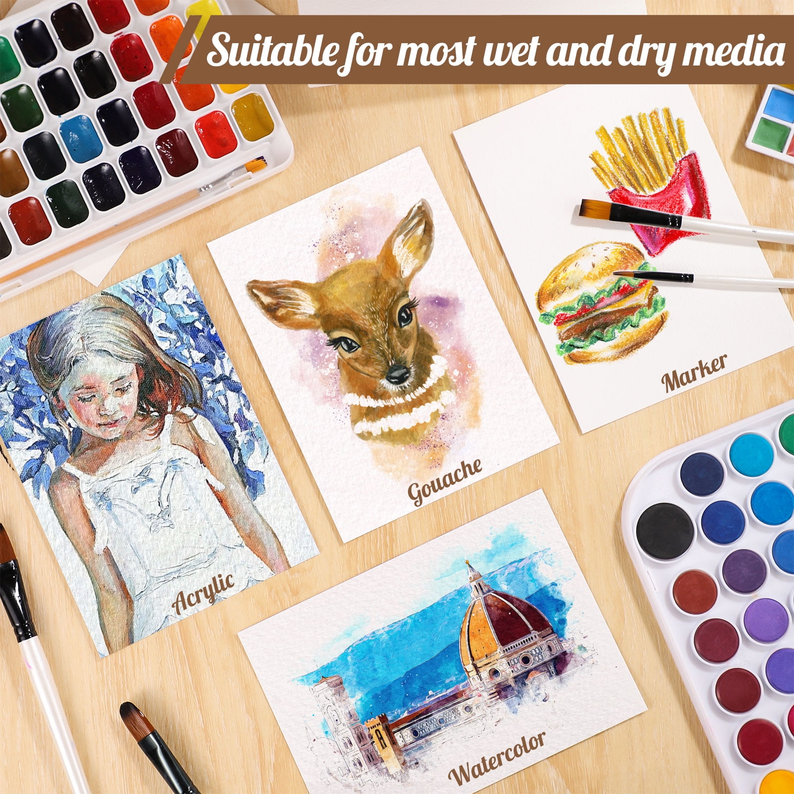 Watercolor Paper, 140 lb/300 GSM Cold Press, 5 x 7 Inch, 120 Sheets