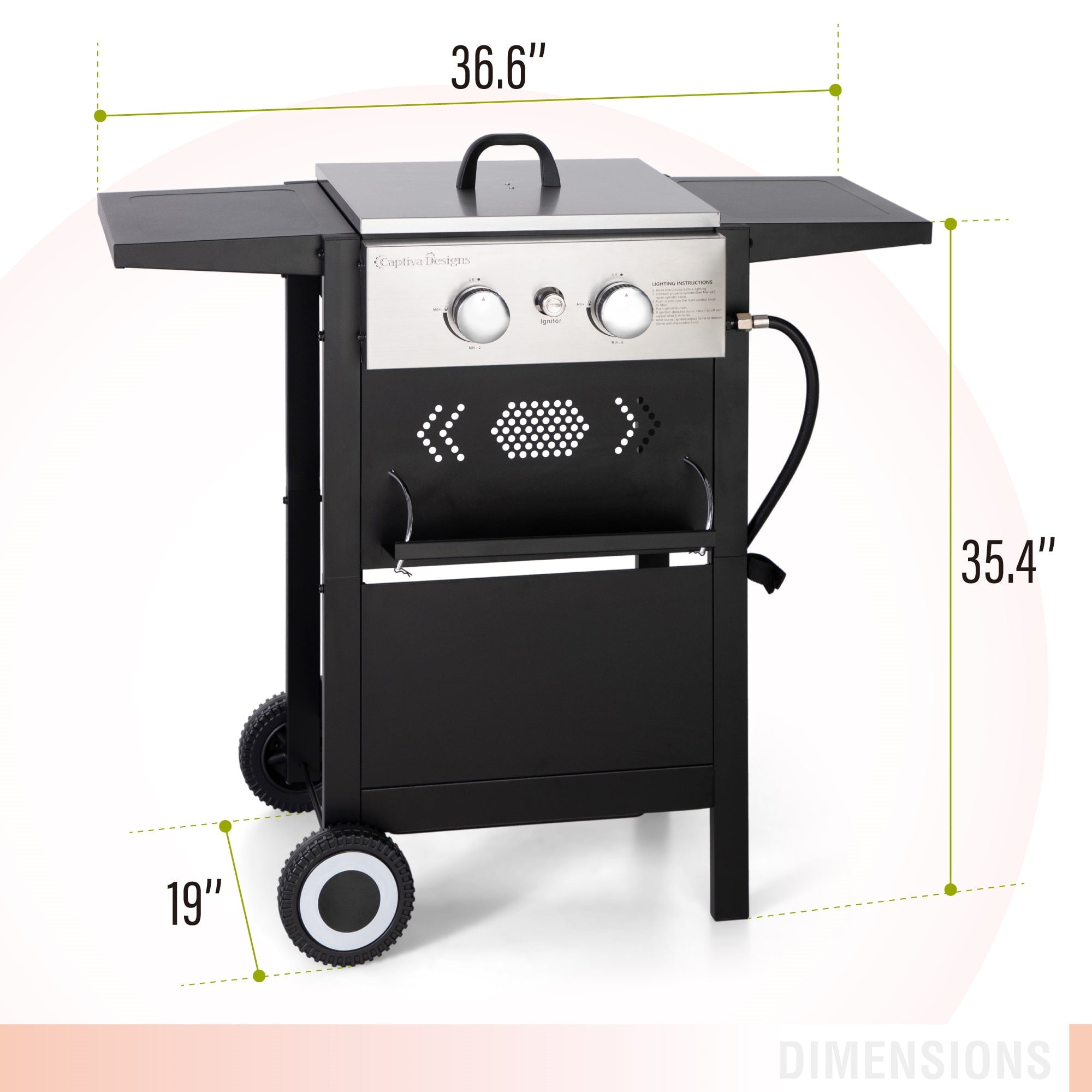 2-Burner Propane Gas Grill with Griddle Top with 19,000 BTUs