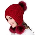 thumbnail image 2 of Bonnet à Rabat pour Femmes avec Pompon, Bonnet Épais et Chaud, Bonnet Tricoté pour l'Hiver, 2 of 10