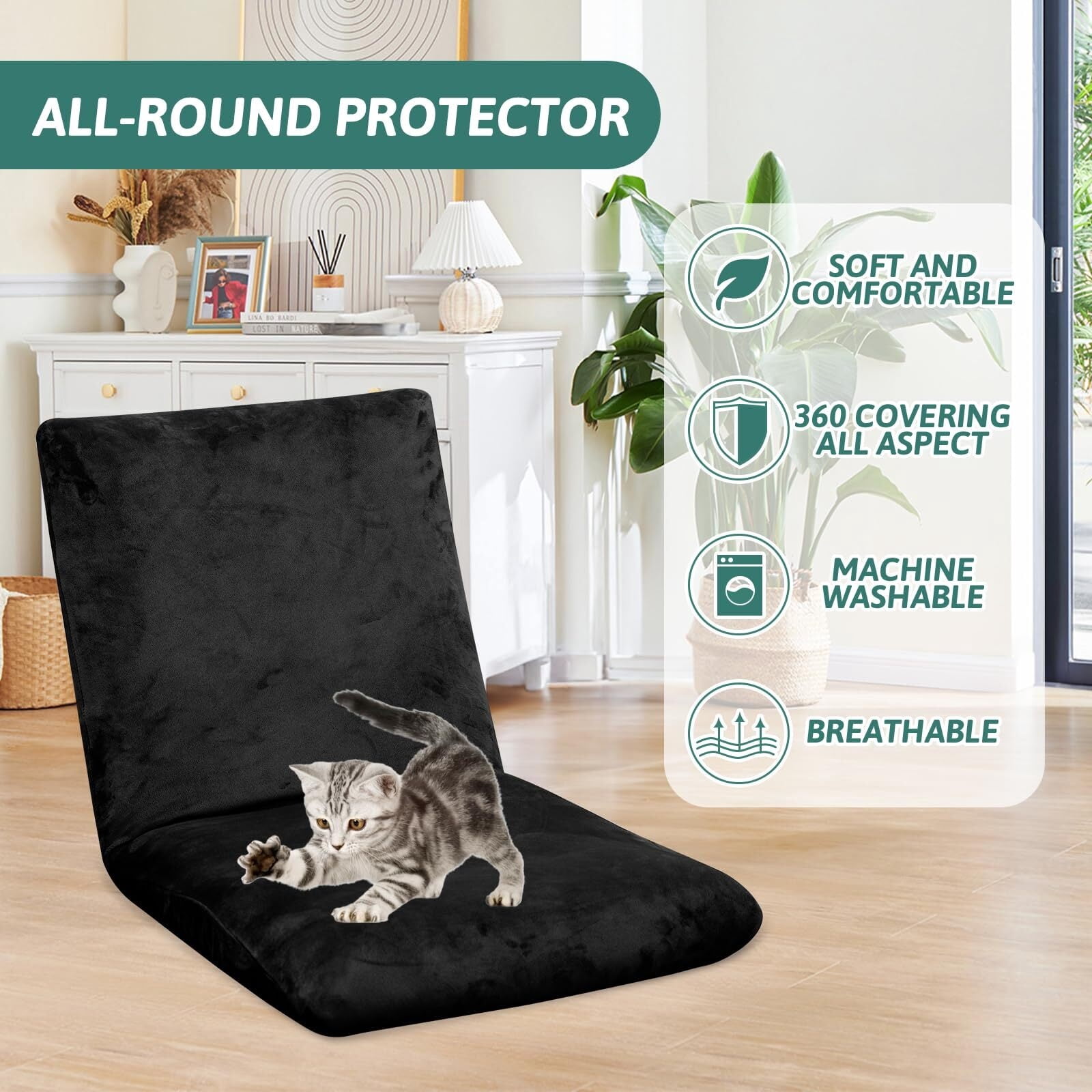 LKJYER Velvet Folding Floor Gaming Chair Cover Stretch Adjustable Floor Chair Slipcover Washable Padded Folding Gaming Sofa Chair Cover Floor Seating Lounge Chair Cover Protector for Living Room