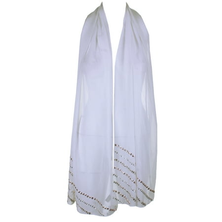 Beaded Chiffon Wrap - Inc International Concepts White Diagonal Beaded Sequined Chiffon Wrap OS
