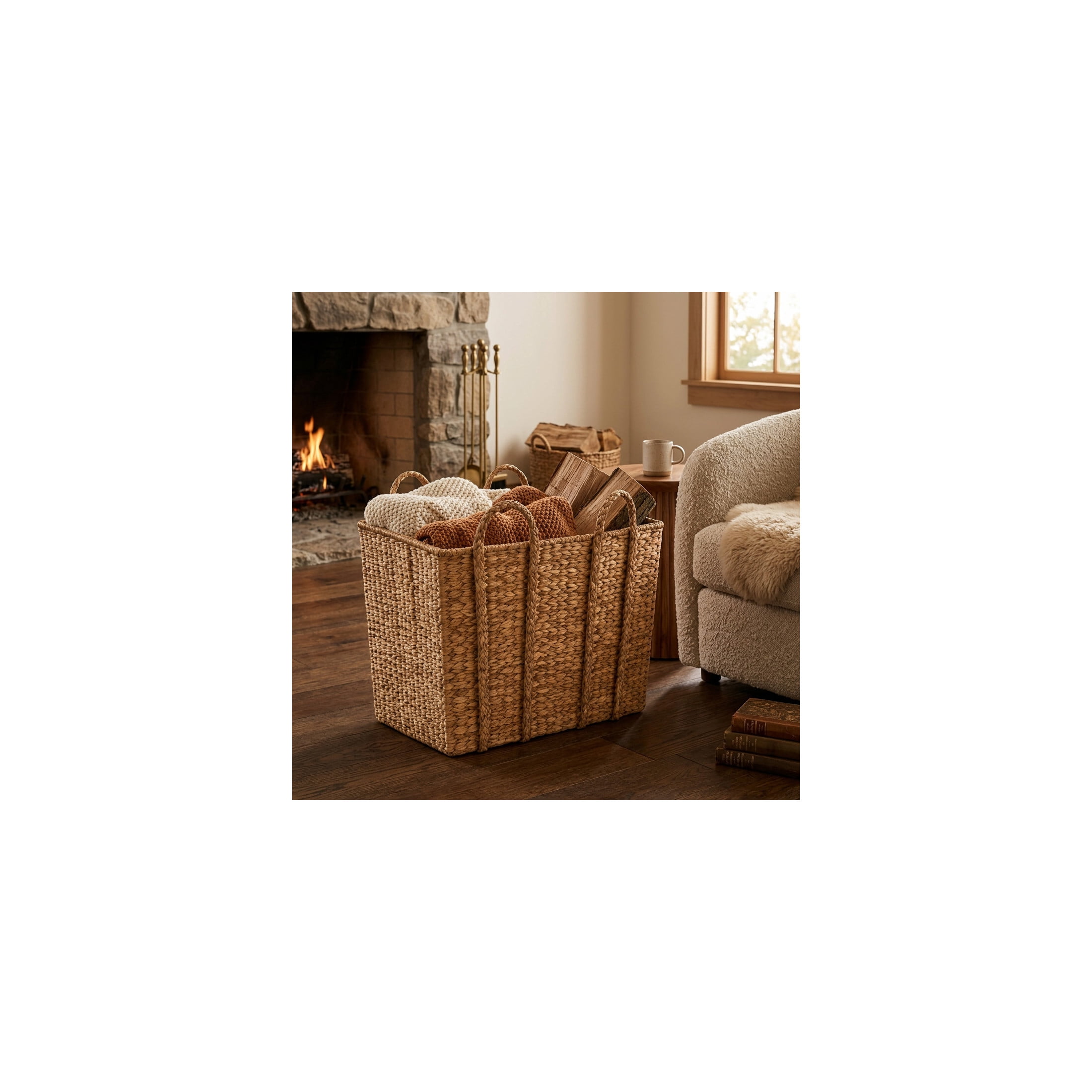 DecMode 28" x 24" Brown Seagrass Handmade Woven Storage Basket with Braided Handles, 1-Piece