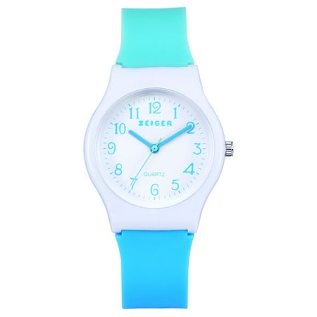 Ewatch Time Teacher Watch Zeiger New Children Kids Watch, Young Girls Teen Student Time Teacher Watch Resin Band(Mint/Sky Blue) ()