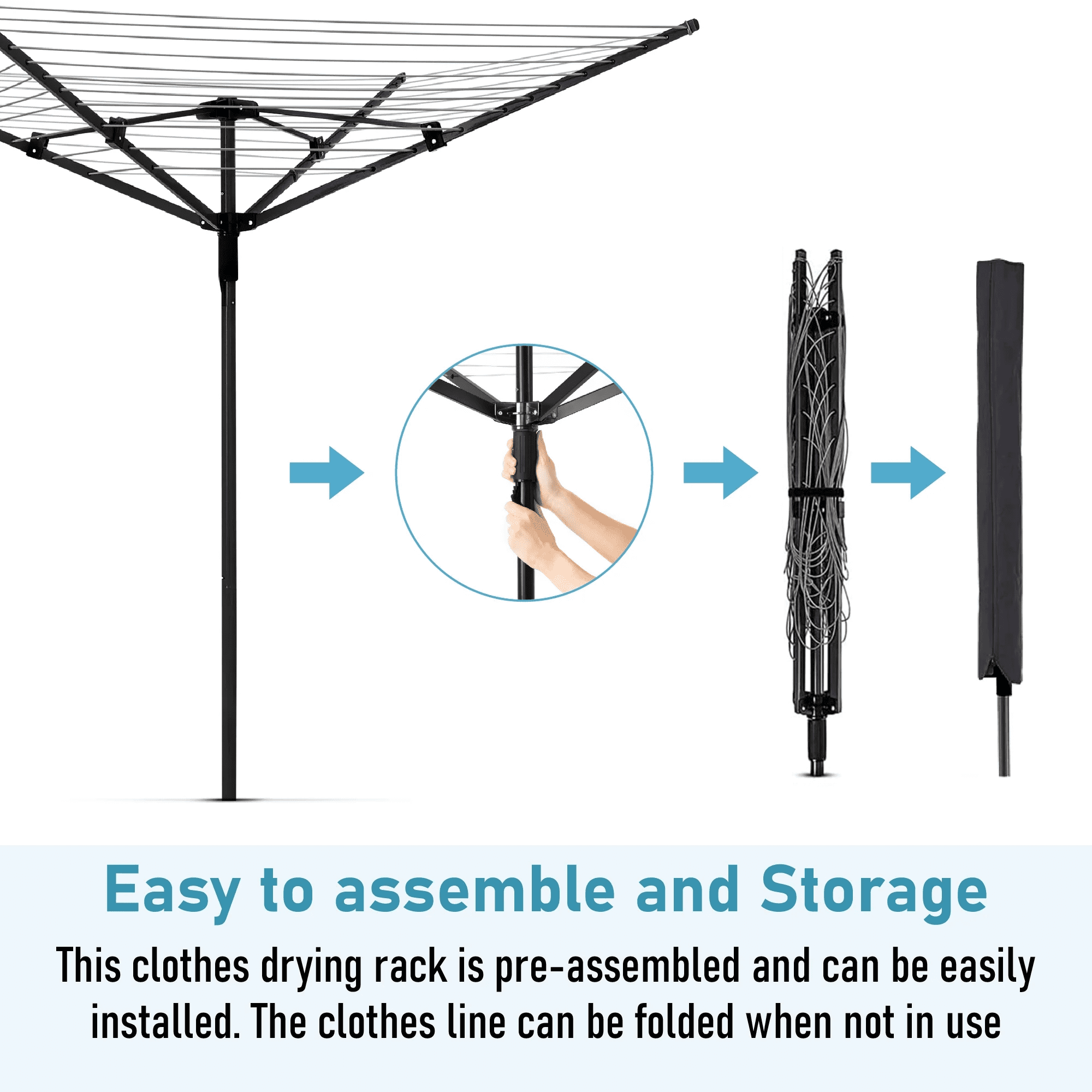 Qunbio Clothes Drying Rack,Heavy-Duty Steel Frame Drying Rack,12-Line 165ft Drying Rack Clothing,Adjustable Height 360°Rotation,Foldable Outdoor Umbrella Laundry Rack for Backyard