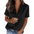 thumbnail image 4 of PRETTYGARDEN Womens Summer Button Down Shirts Short Sleeve Work Tops Dressy Satin Blouses Spring Business Casual Outfits, 4 of 8