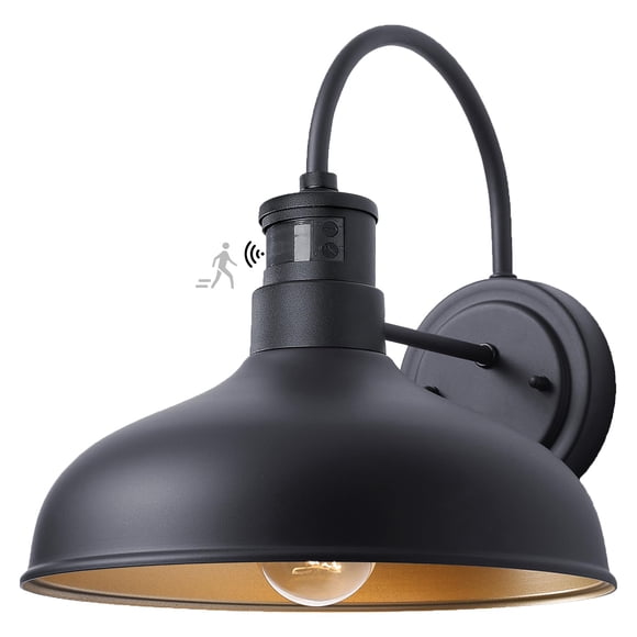 Lámpara exterior para graneros GOALPLUS con sensor de movimiento de 12 pulgadas, color negro