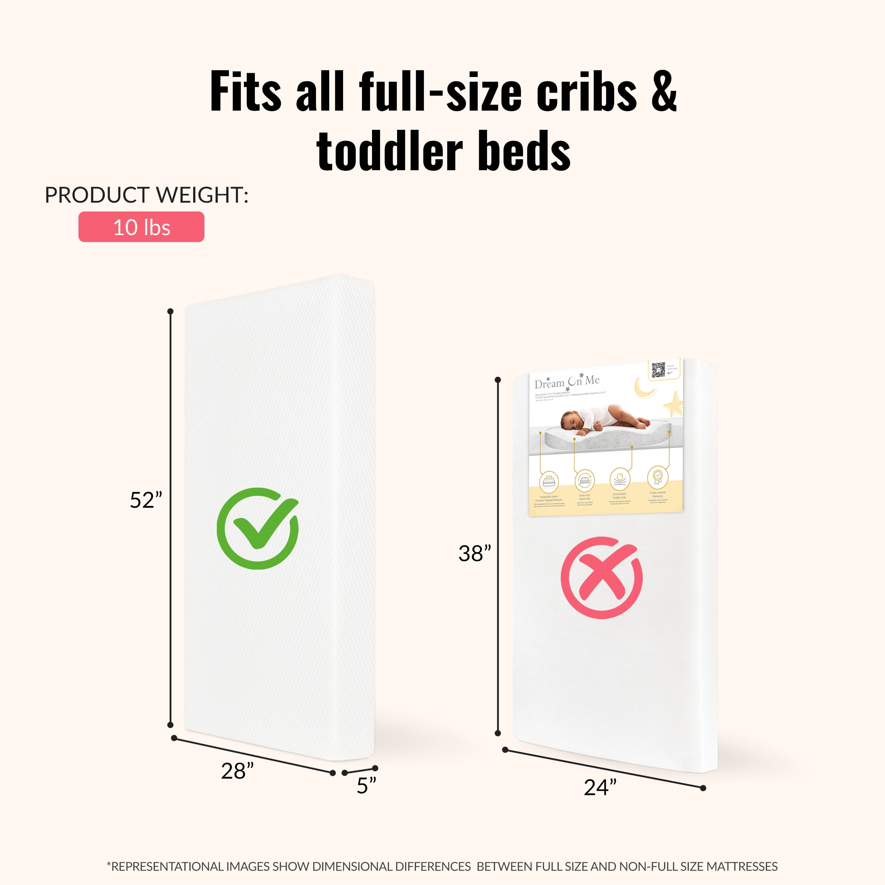 Dream On Me Baby Swan 5-Inch White Foam Crib and Toddler Mattress, JPMA Certified