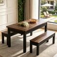 thumbnail image 4 of Fnova 3 Pieces Dining Table Set for 4-6 with 2 Benches, 55" Farmhouse Wood Kitchen Table and Space Saving Tuck Under Benches for Kitchen Dining Room, 4 of 17