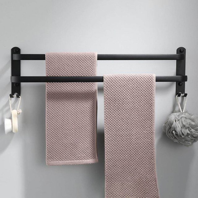 Rustproof Towel Bar Shower Towel Rack Kitchen Bathroom 2 Base Wall Mount Layer 50cm
