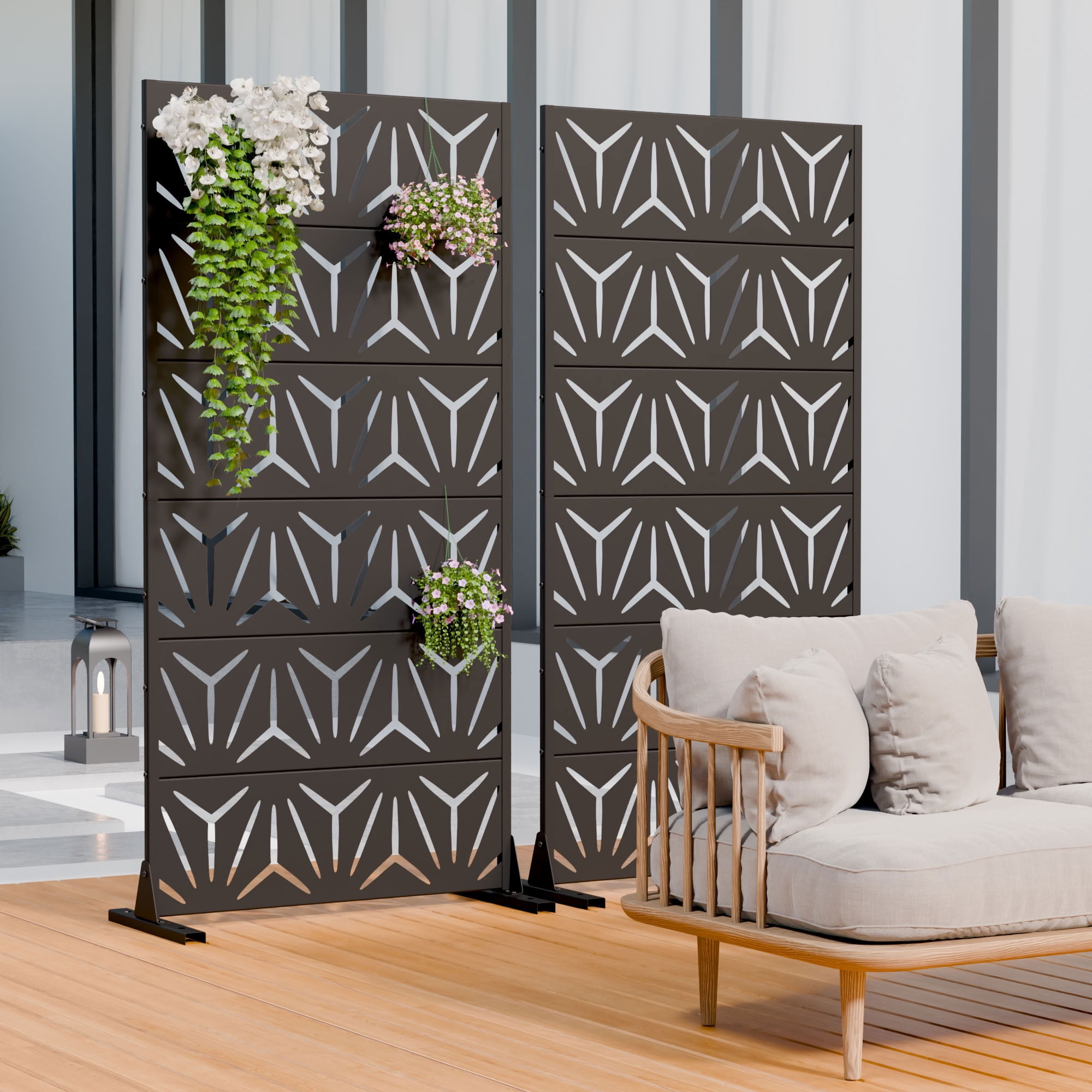 MAYEERTY 6 Panels Metal Outdoor Garden Privacy Screen Patio Backyard Decorative Privacy Fence Divider, 72×35.4×15.7in