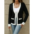 thumbnail image 3 of Women's Open Front Cardigan Sweaters with Trim, Long Sleeve Knit Cardigan Casual for Fall and Winter Black S, 3 of 8