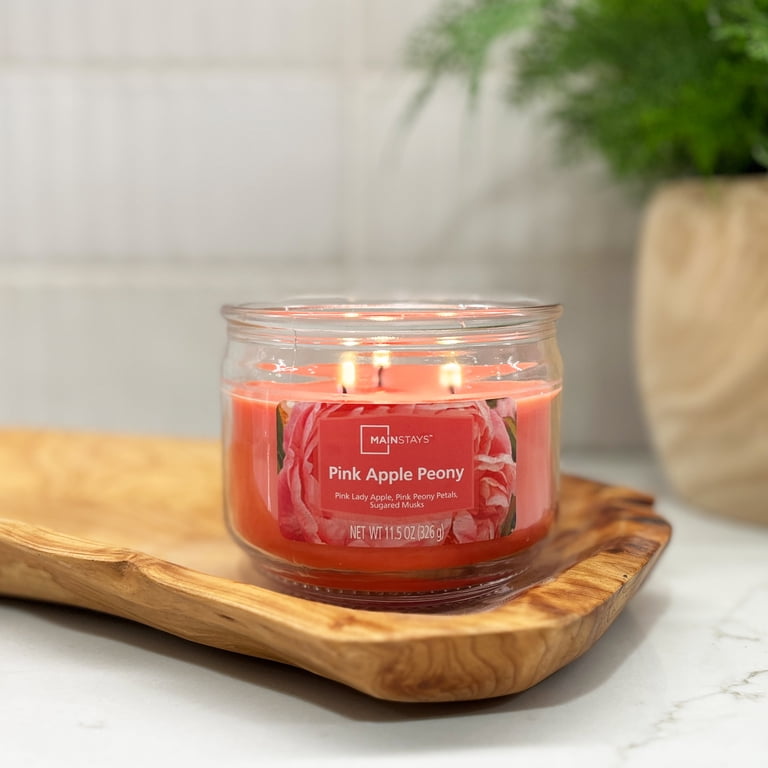 Mainstays 3-Wick Glass Jar Candle, Pink Apple Peony, 11.5 oz