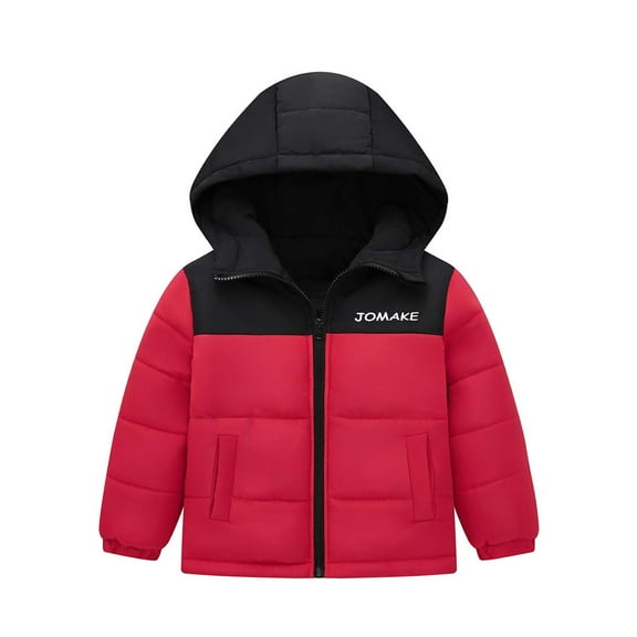 Odeerbi Kids Boys Girls Winter Coat Thermal Puffer Jacket Padded Coats Solid Color Long Sleeve Down Jacket Childern Casual Hooded Outerwear Kids Clothes Red