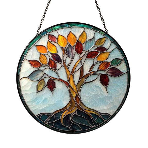 Nature Tree of Life Suncatcher Sacred Gift Zen Circle Round Item Glass