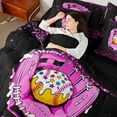 thumbnail image 4 of jejeloiu Cartoon Baseball Pattern 7pcs Bedding Comforter Set,Pink Glitter Stars Print Queen Bedding Sets For Girls Kids Reversible, 4 of 8