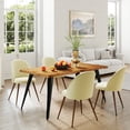 thumbnail image 2 of Homy Casa 63 inch Dining Table Set with 1 Table and 4 High-Back Chairs, Modern Wave Edge, Natural Tabletop, Beige Fabric Upholstery, 2 of 11