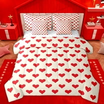 Manfei Cute Love Heart Bedding Comforter Set 7pcs, Fairy Tale Cartoon Queen Bedding Sets, Teens Kids Boys Girls Reversible Queen Sheet Sets, Super Cozy Room Decor