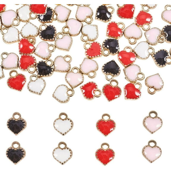 80pcs 4 Color Heart Charms Pendant Gold Plated Enamel Heart Beads Dangle Charms for Valentines Necklace Bracelet Earrings DIY Jewelry Making