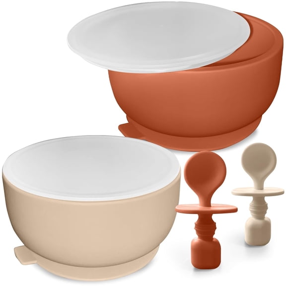 Suction Bowl with Lids and Spoons, Infant Babies & Toddler, Baby Bowls 0-6 Months, Extra Strong Baby Suction Bowls, Baby Feeding Essentials, Silicone Baby Feeding Set, BPA Free Baby Bowls