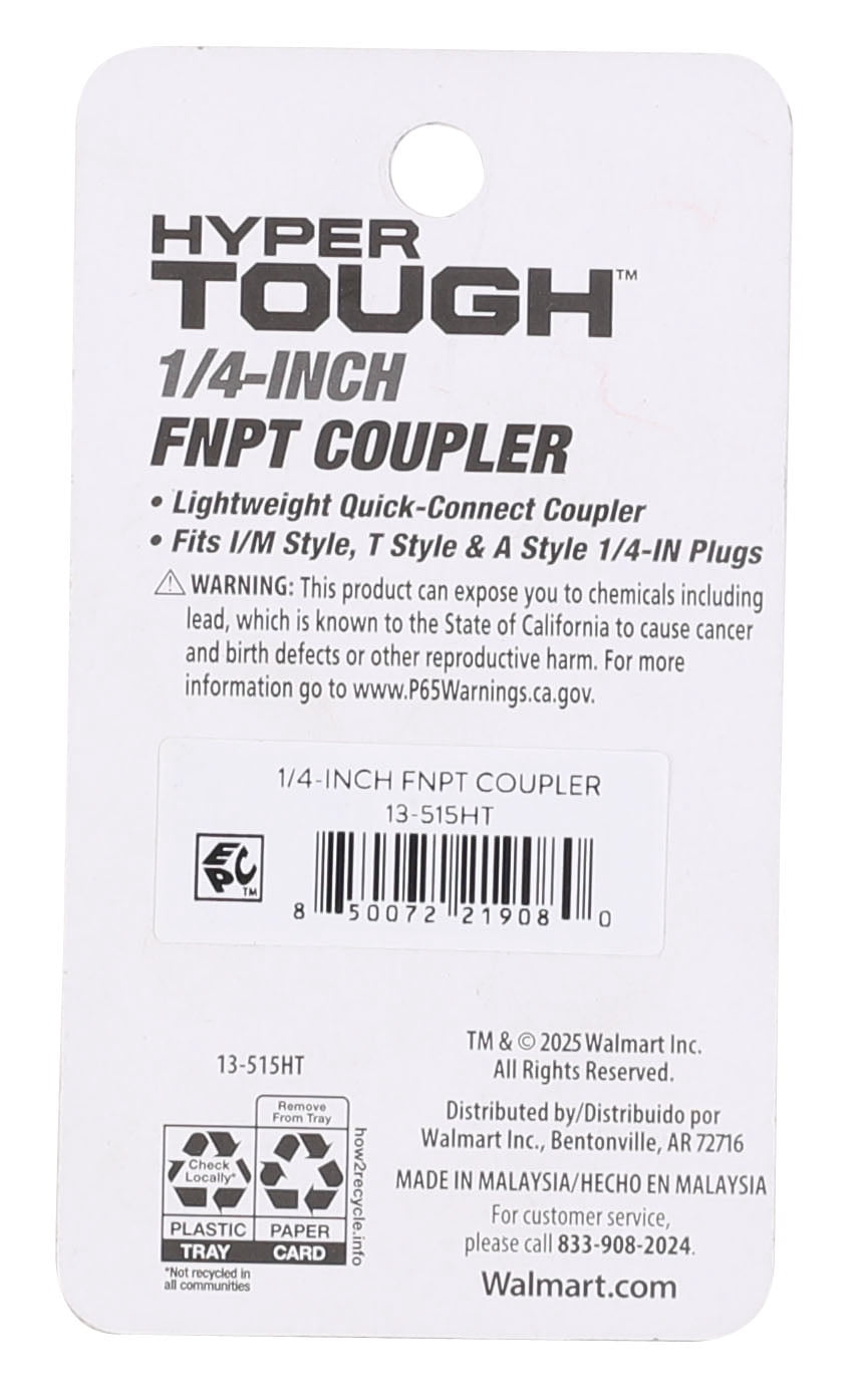 Hyper Tough 1/4-inch FNPT Universal Air Line Coupler, Model Number 13-515HT