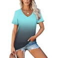thumbnail image 3 of Teissuly Womens Fashion Gradient Color V-Neck Short Sleeve T-shirt Tops Blouse, 3 of 8