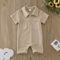 thumbnail image 2 of eileial Baby Boy Polo Romper Short Sleeve Solid Bodysuit Jumpsuit Collared Onsies Pique One-Piece Outfit,Khaki 6-12 Months, 2 of 6