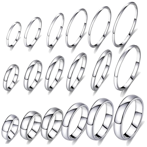 18Pcs Non Tarnish Silver Rings Set for Women & Men, 316L Gold Plated Stainless Steel Rings Bulk 2mm 4mm 6mm