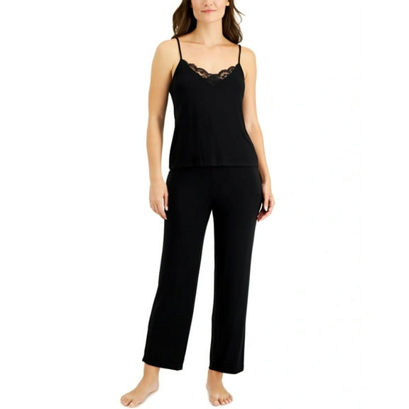 INC INTERNATIONAL CONCEPTS Knit Lace-Trim Cami Pajama Set Black XS