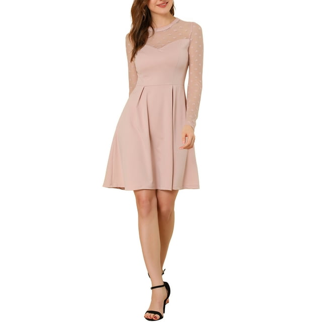 INSPIRE CHIC Robe Courte Trapèze de Bal Patineuse Transparente en Maille à Pois Cœur pour Femme