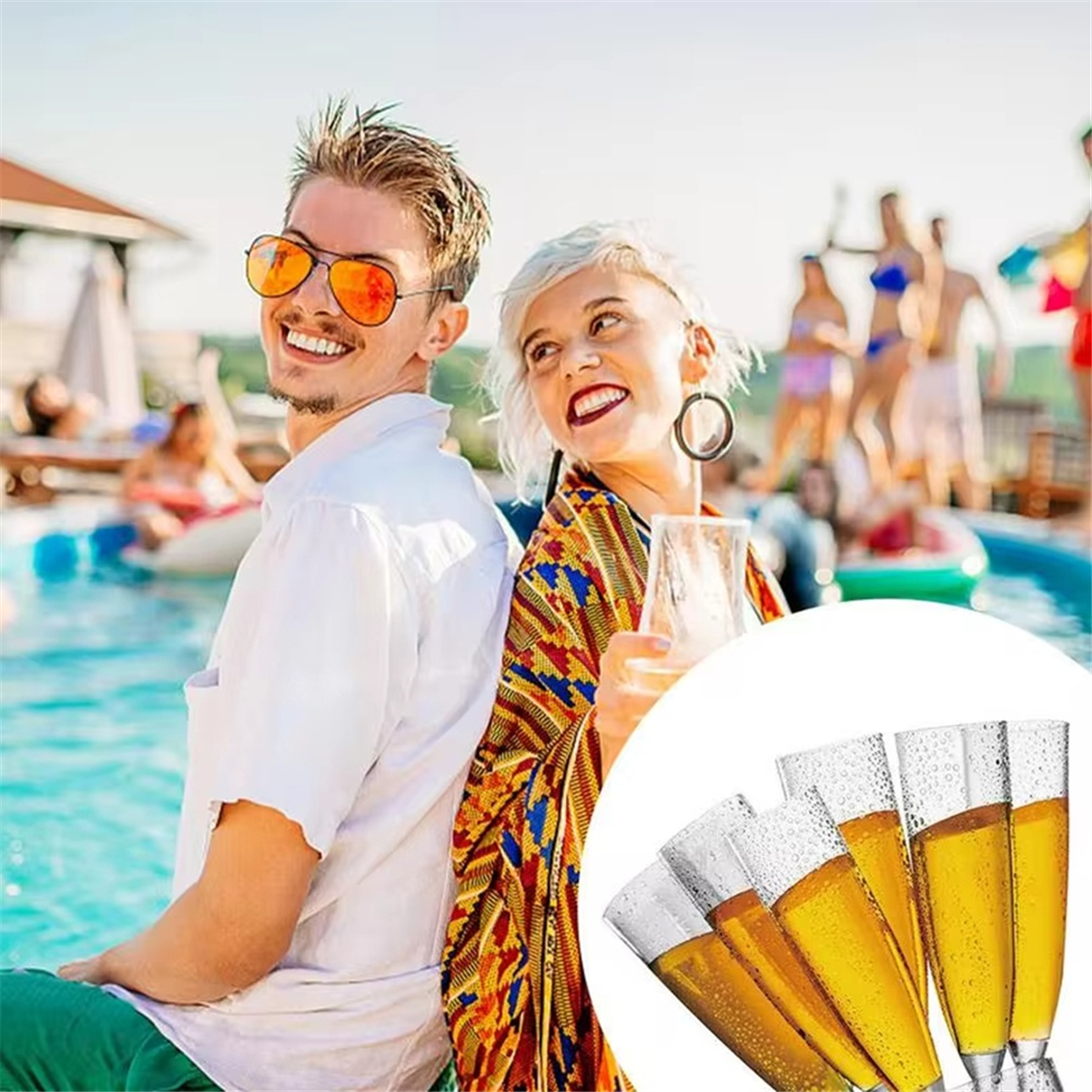 Floating Wine Glasses 6pcs Acrylic Wine Glasses Floating Champagne Flutes Summer Beach Beverage Drinking Goblet Cup