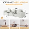 thumbnail image 2 of Lovableguy Modern Oversized Compressed Sectional Sofa,Upholstered Modular Convertible Couch,Corduroy Full Sponge 3 Seater Sleeper Couch for Living Room,Bedroom,Apartment,No Assembly Required,White, 2 of 8