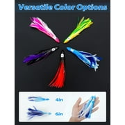 BLUEWING Tuna Feather Daisy Chain Squid Chain Fishing Teaser Lure with 4in Feathered Trolling Squids and Stainless Steel Trolling Hook Big Game Trolling Lure for Tuna Mahi Wahoo Marlin, Blue