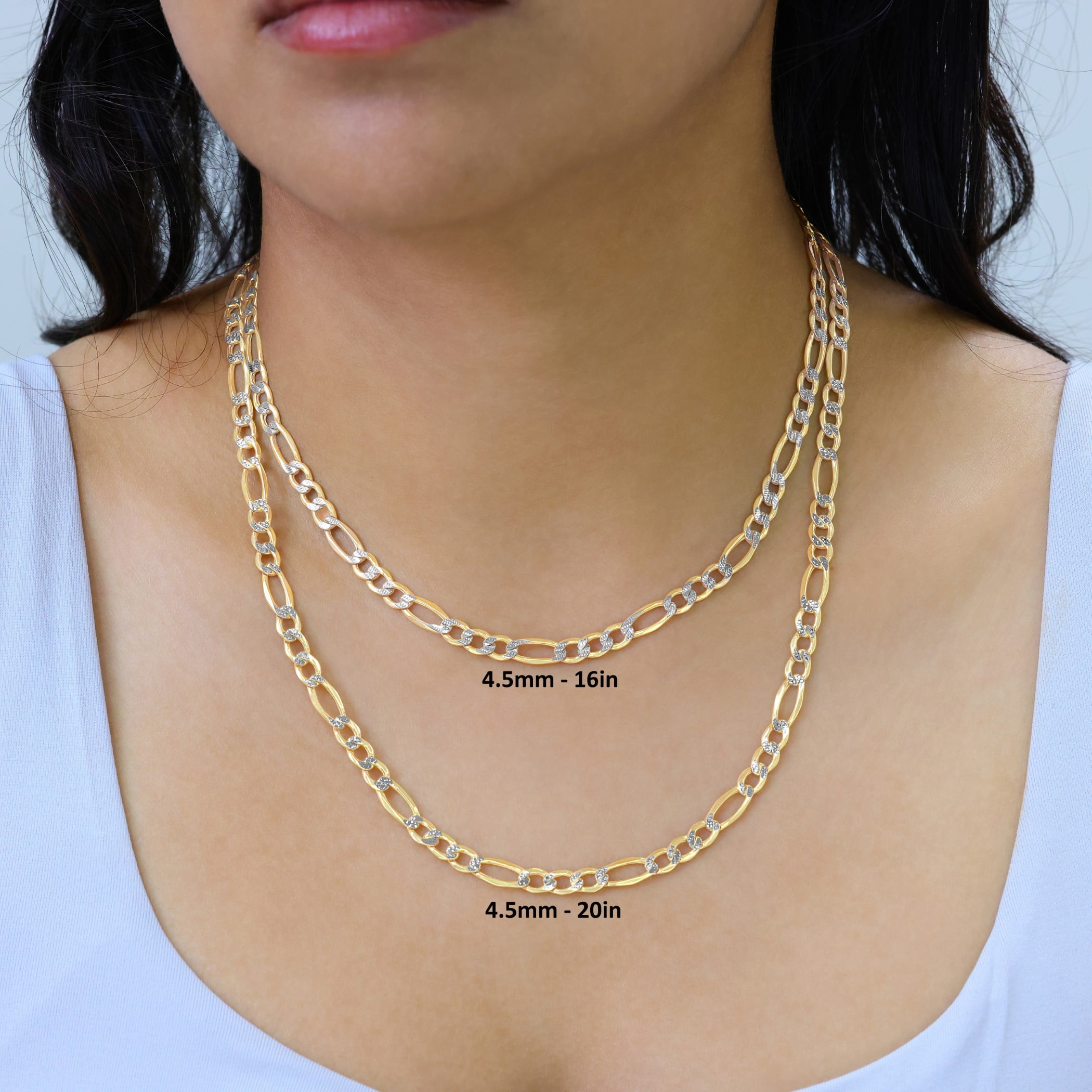 Nuragold 14k Real Yellow Gold Figaro Link 5.5mm Diamond Cut Two Tone Pave Chain Necklace (16"-30") Italian Jewelry for Men & Women