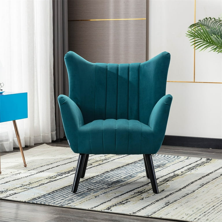 Velvet Accent Wingback Chair, Modern Curved Tufted Upholstered