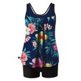 thumbnail image 5 of fanshangmao Solid Color Swim Bottoms & Printed Tankini Top 2 Piece Swimsuits for Women Modest Crew Neck Swimwear Beach Pool Party Set, 5 of 5