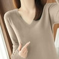thumbnail image 4 of VEKDONE Women's Long Sleeve Lightweight Sweaters Solid Color V Neck Loose Fit Sweater Fall Soft Comfy Pullover Knitwear, 4 of 6